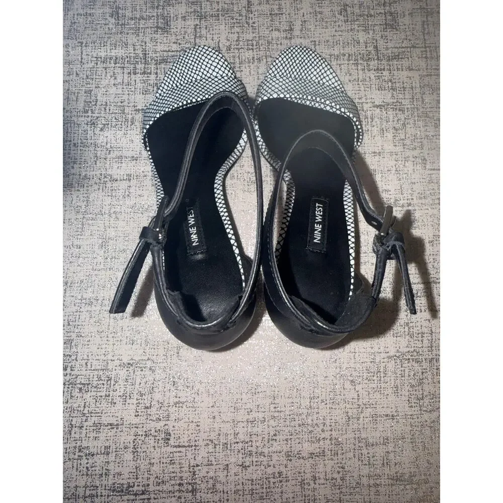 Nine West Black White Slingback Heels Open Toe Patterned Pumps